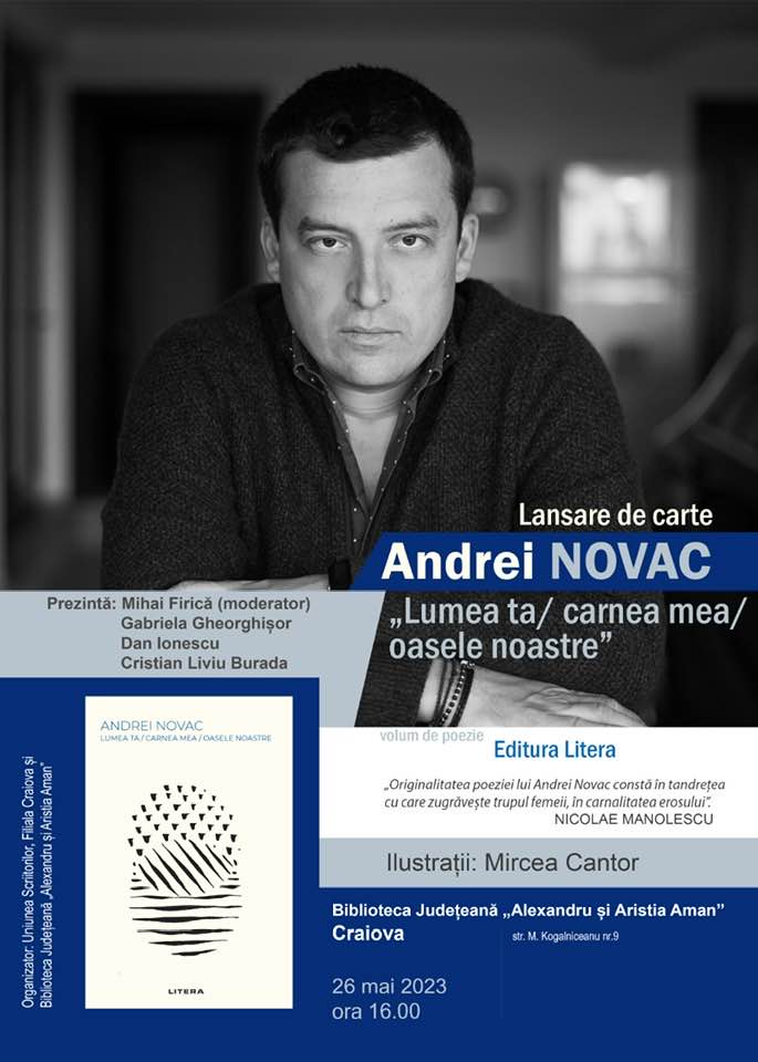 Andrei Novac își lansează cel mai recent volum de versuri la Craiova